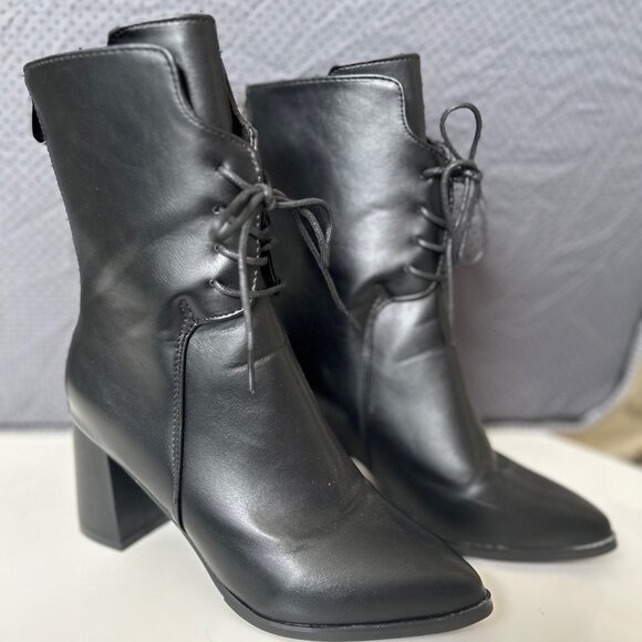 Pointed Toe Lace Up Booties - Picture 1 of 8